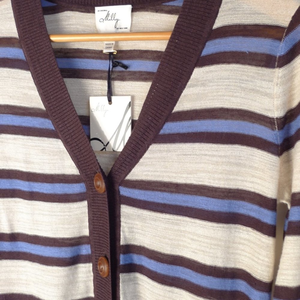 ★NWT Milly Linen Striped Boyfriend Cardigan/ Small - Picture 3 of 4